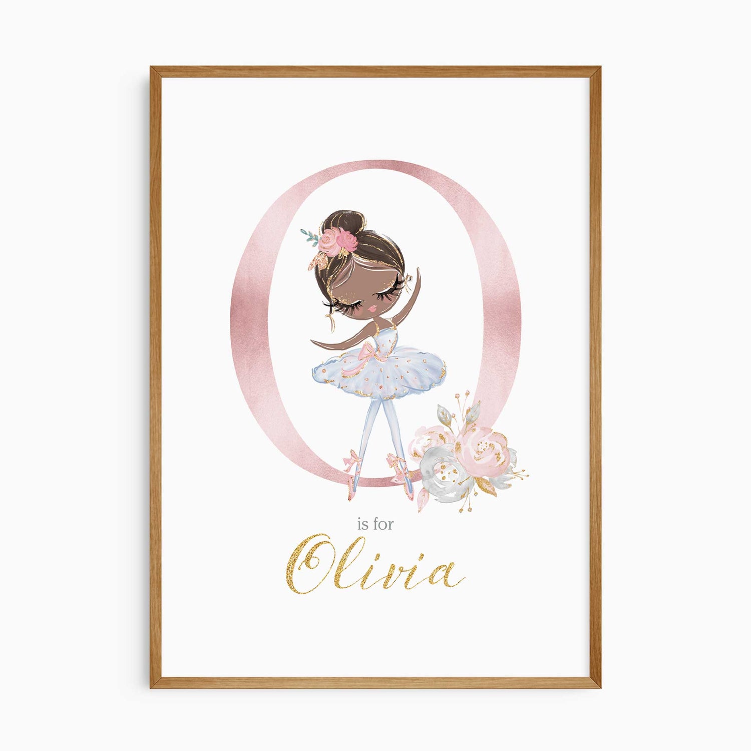 Girls personalised ballet print with soft pink and floral design