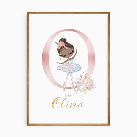 Girls personalised ballet print with soft pink and floral design