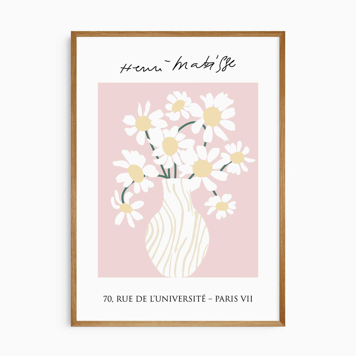 Soft pink girls room art print featuring daisies in a minimal vase