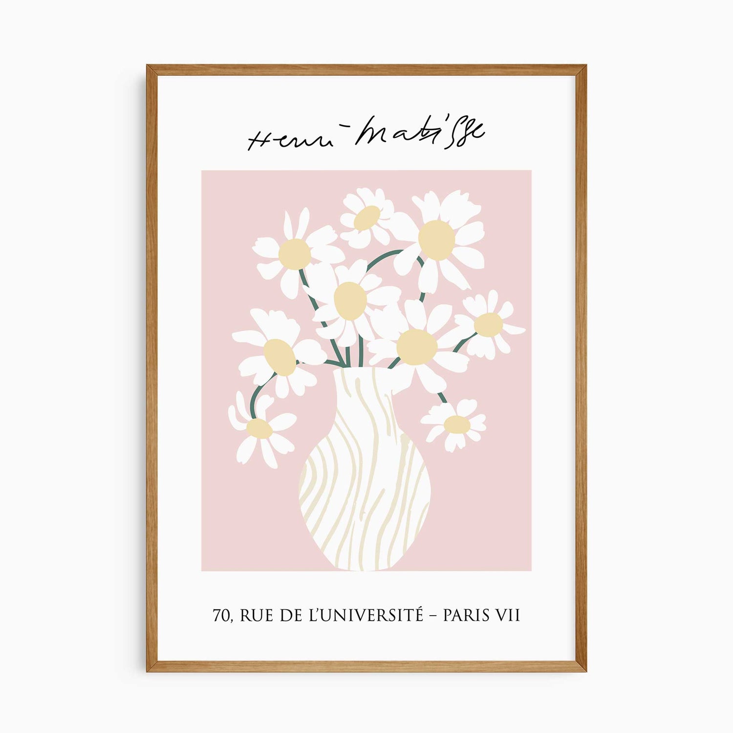 Soft pink girls room art print featuring daisies in a minimal vase