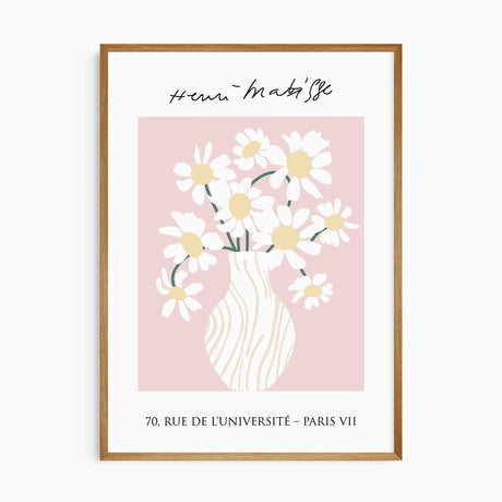 Soft pink girls room art print featuring daisies in a minimal vase