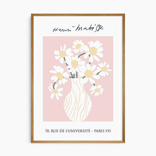 Soft pink girls room art print featuring daisies in a minimal vase