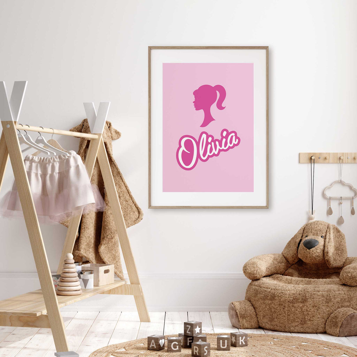 Fashion-inspired pink wall print with custom name