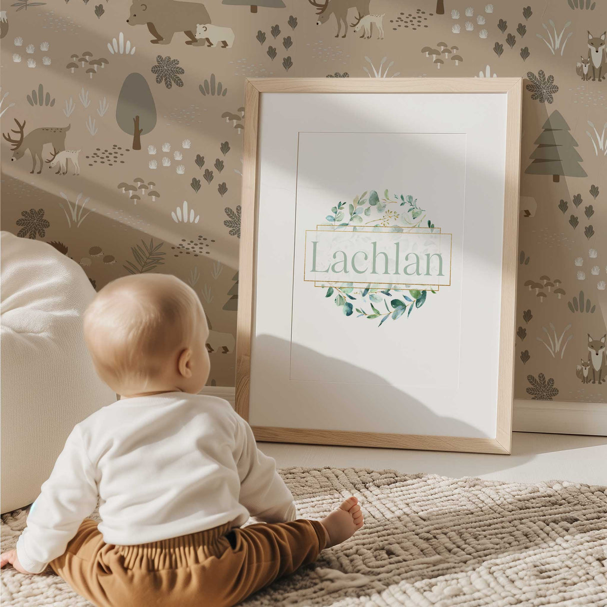 Personalised botanical eucalyptus artwork for nursery or bedroom