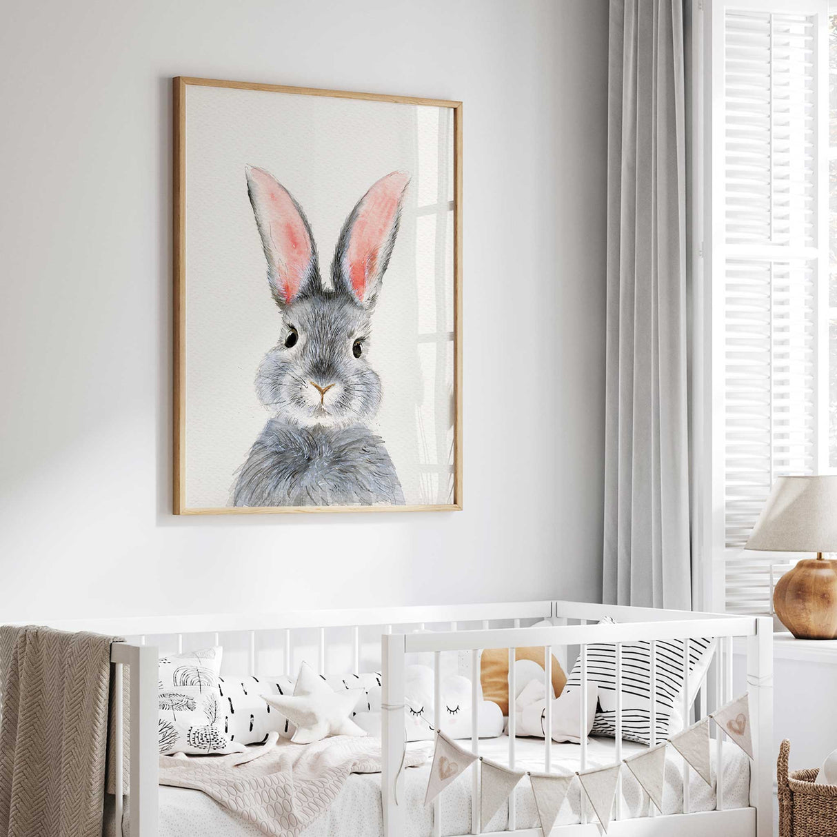 Grey rabbit kids room wall poster