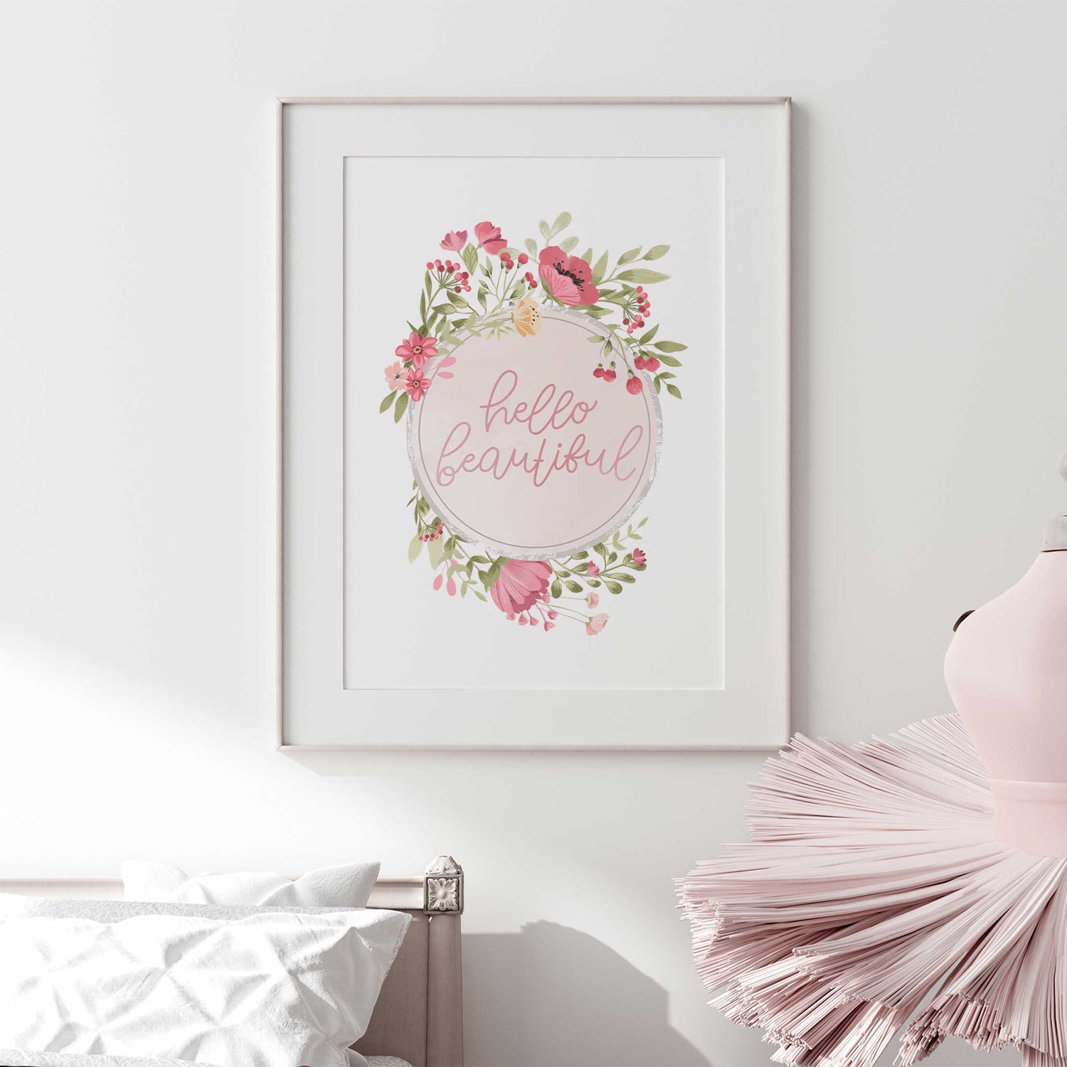 Hello Beautiful floral print for girls bedroom or nursery decor