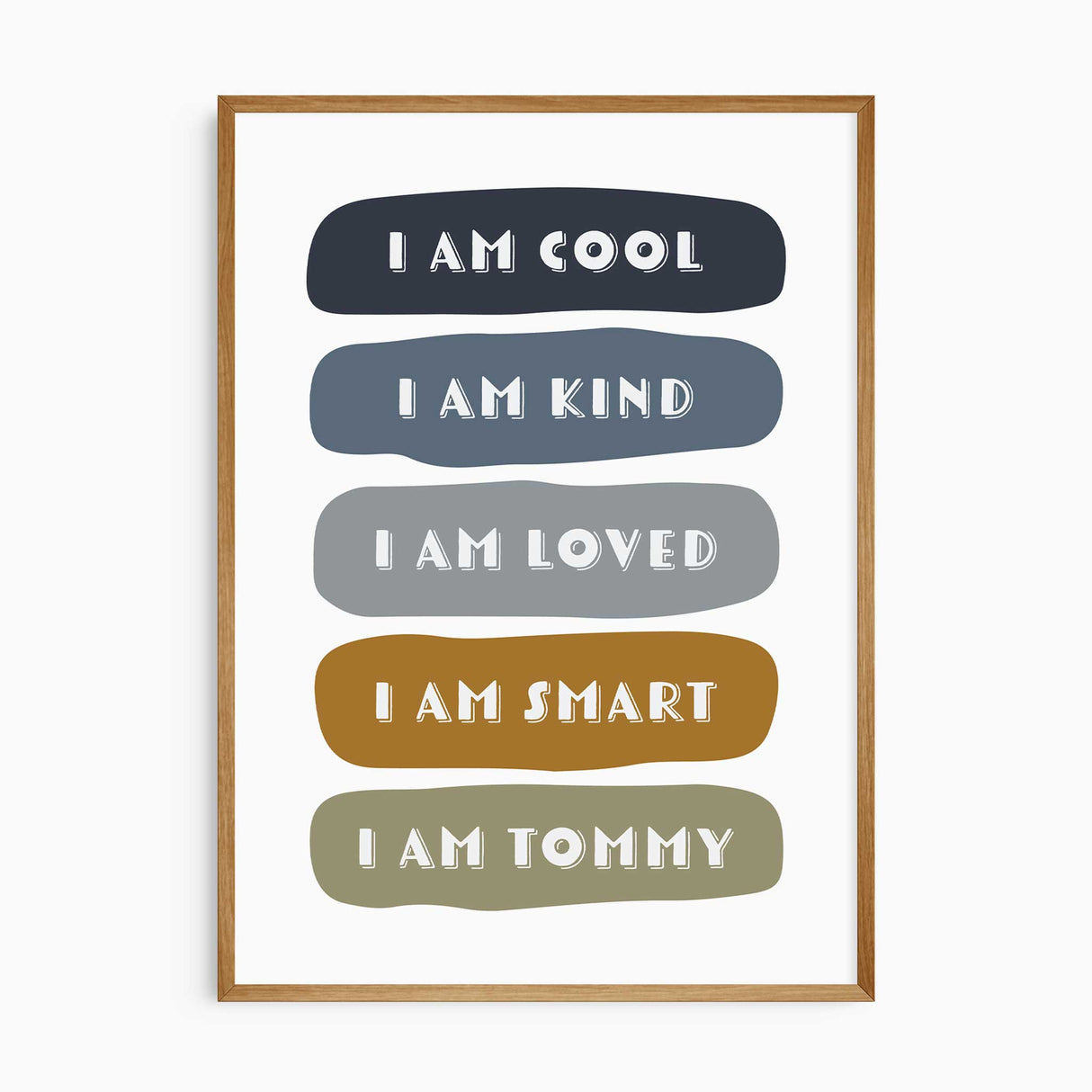 Custom dinosaur affirmation print with child’s name in earthy tones