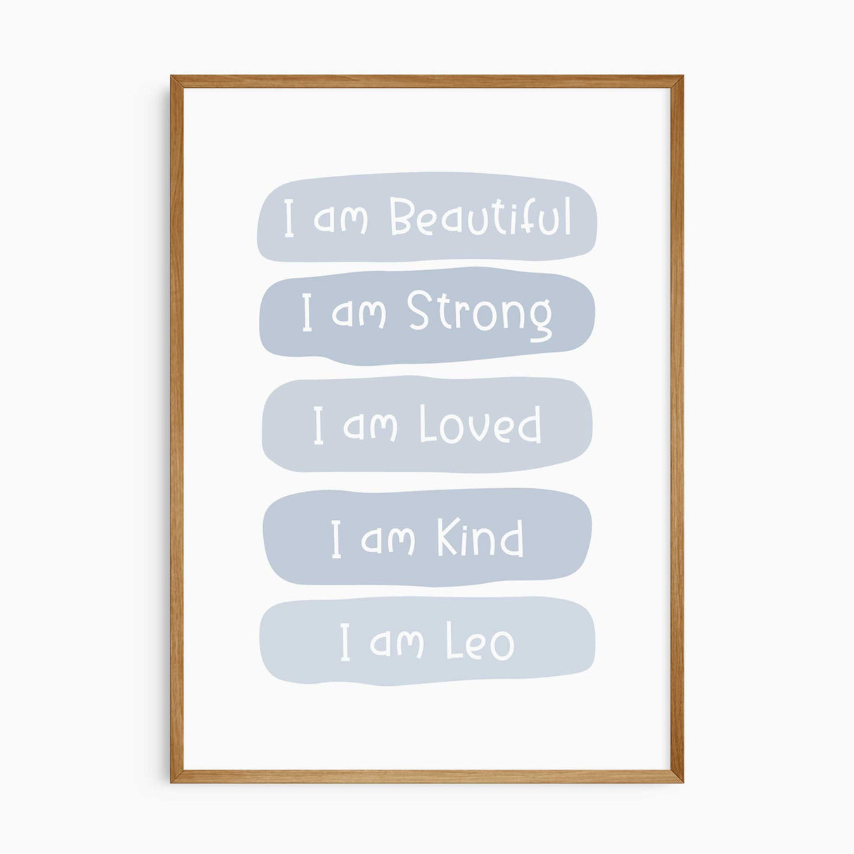 Blue “I am” affirmation print for boys with personalised name and positive messages