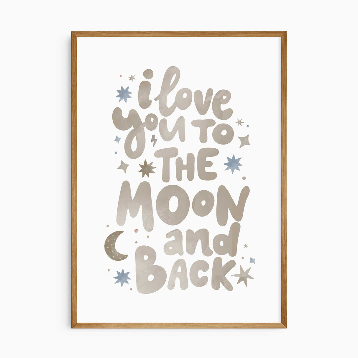 Kids wall art quote print saying I love you to the moon and back with stars