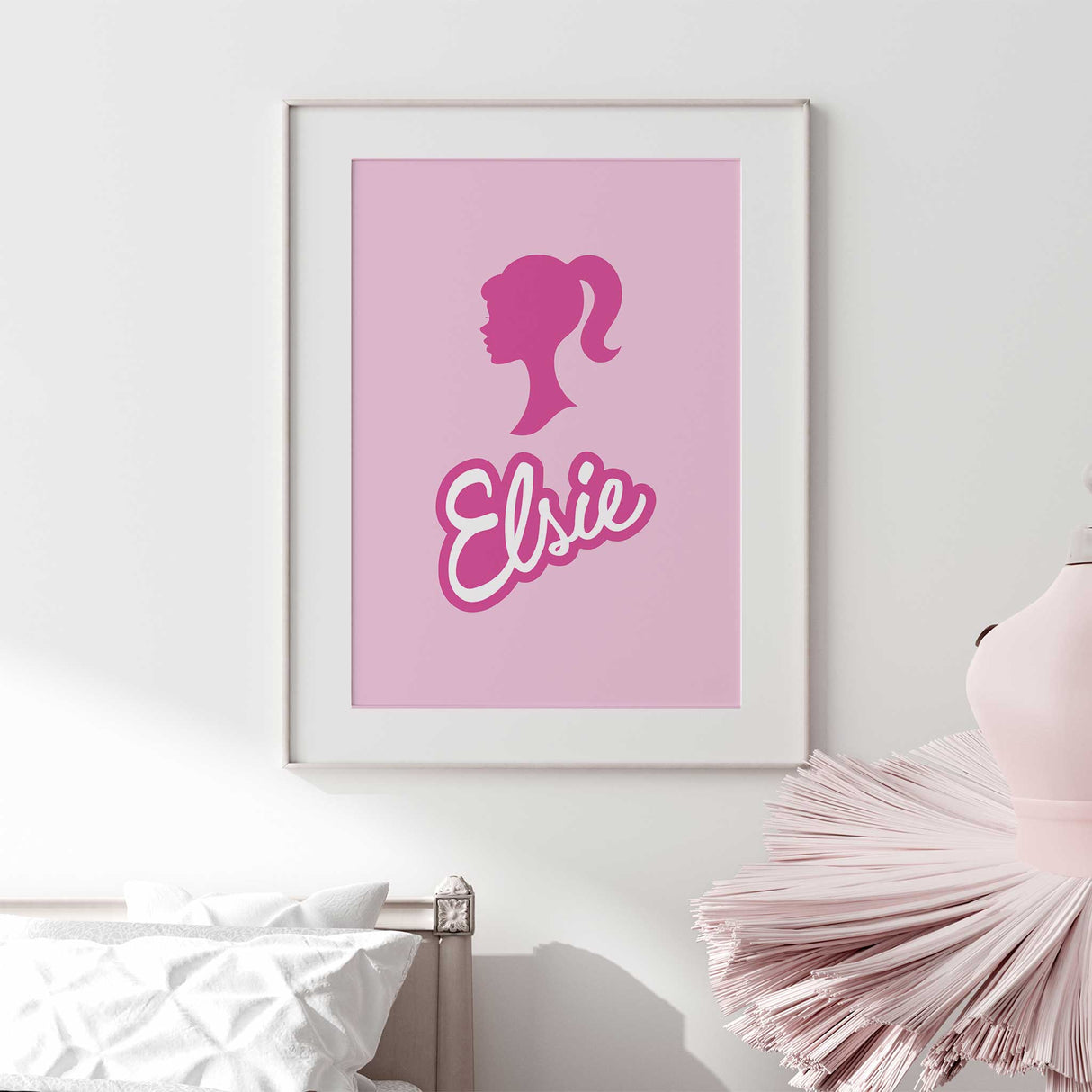 Chic doll-inspired name art with a pink theme