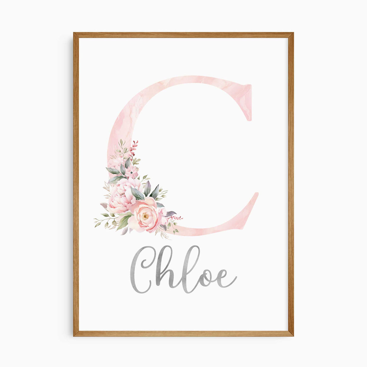 Personalised initial and name print for girls room with floral monogram