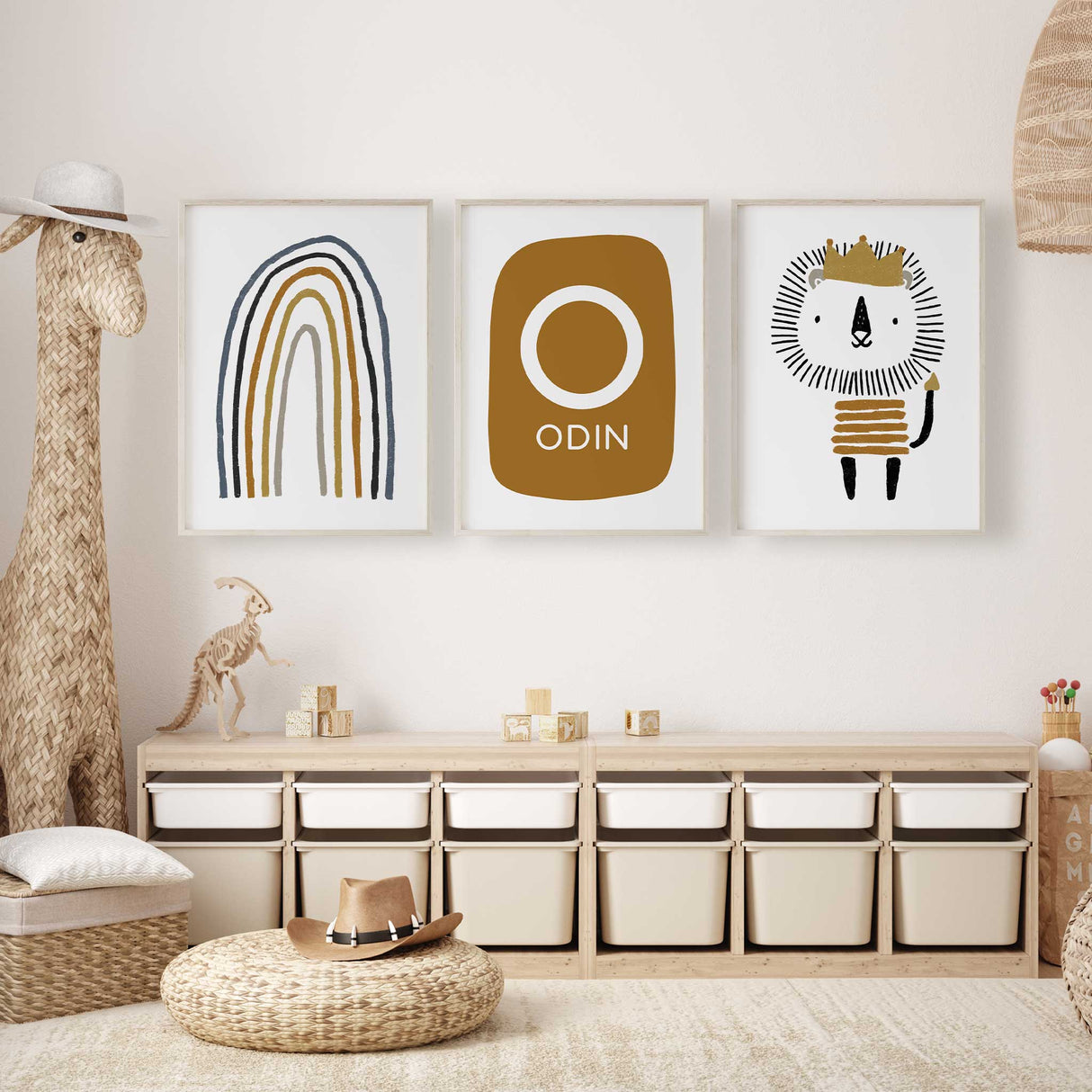 personalised lion and rainbow prints for boys nursery decor