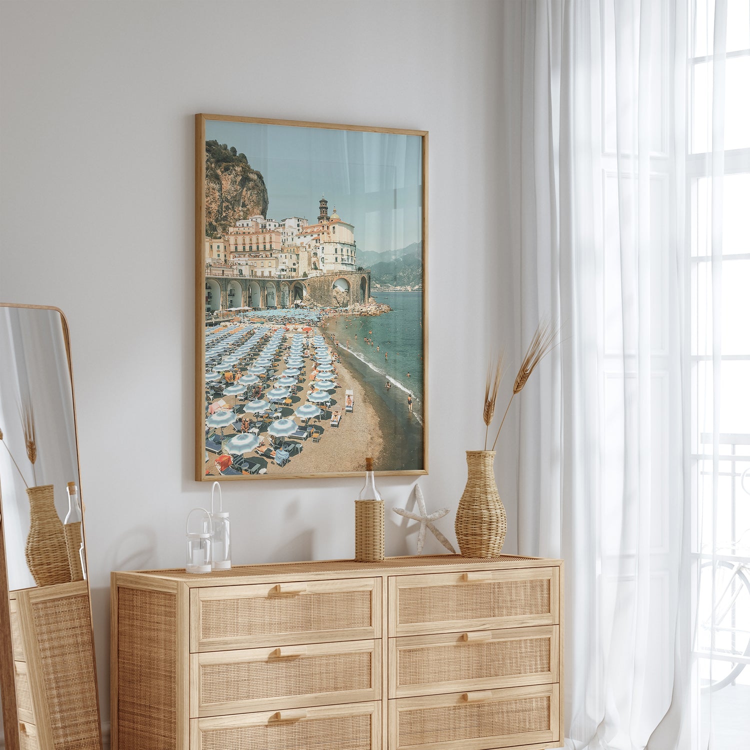 Coastal Italian town print from the Amalfi Coast with sea view