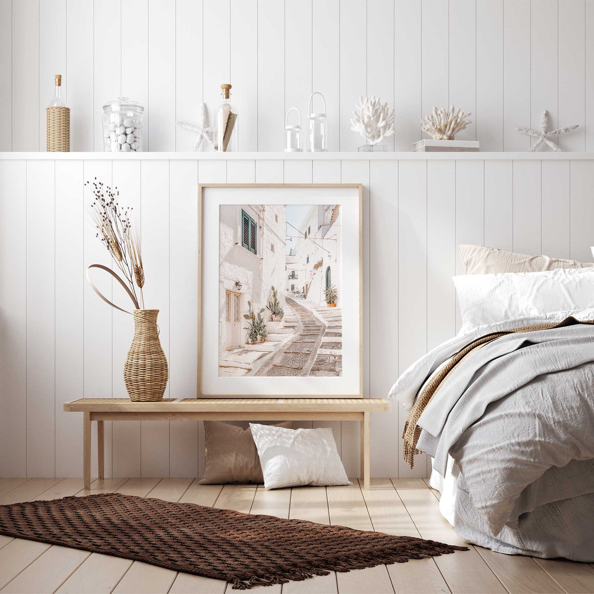 Mediterranean street wall print from Ostuni in southern Italy, perfect for modern decor.