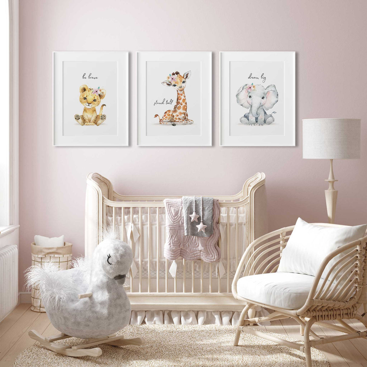 Jungle animal nursery prints with positive affirmations