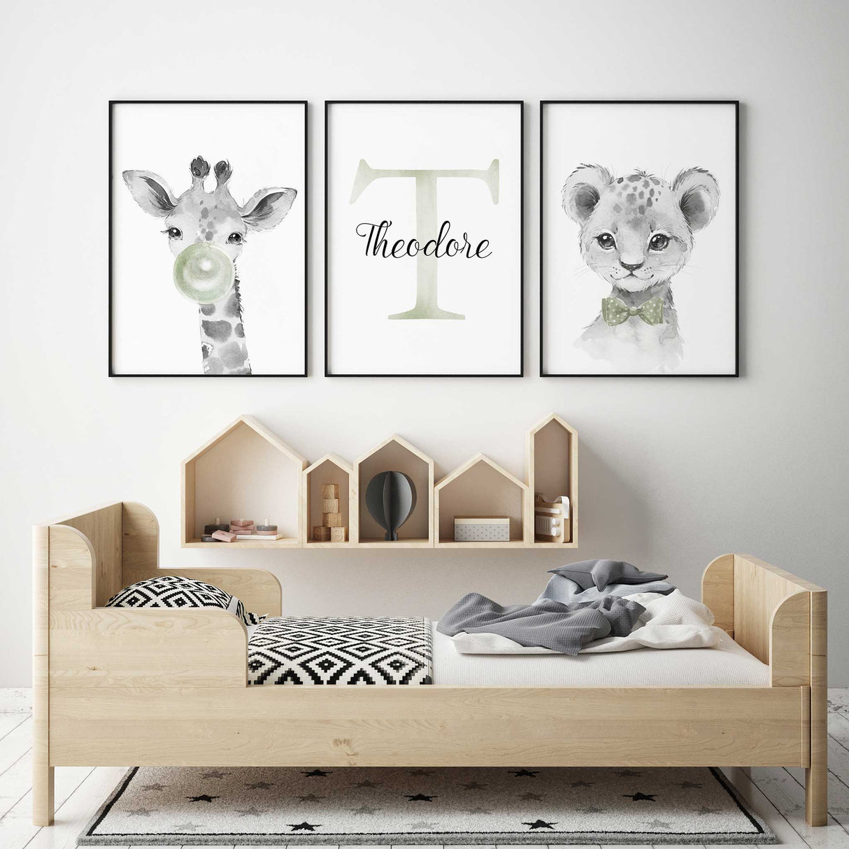 Lion cub with bow tie nursery art in soft watercolour style