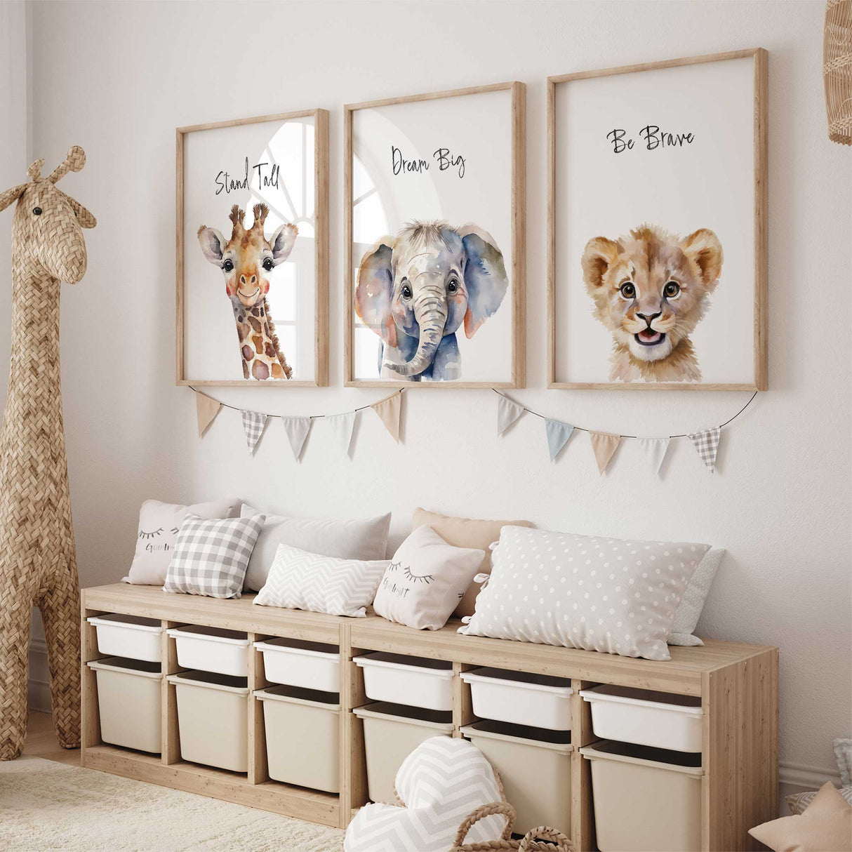 Jungle animal artwork set of 3 for baby room decor