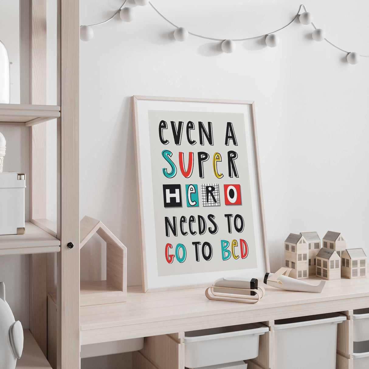 Playful nursery print encouraging bedtime for toddlers.