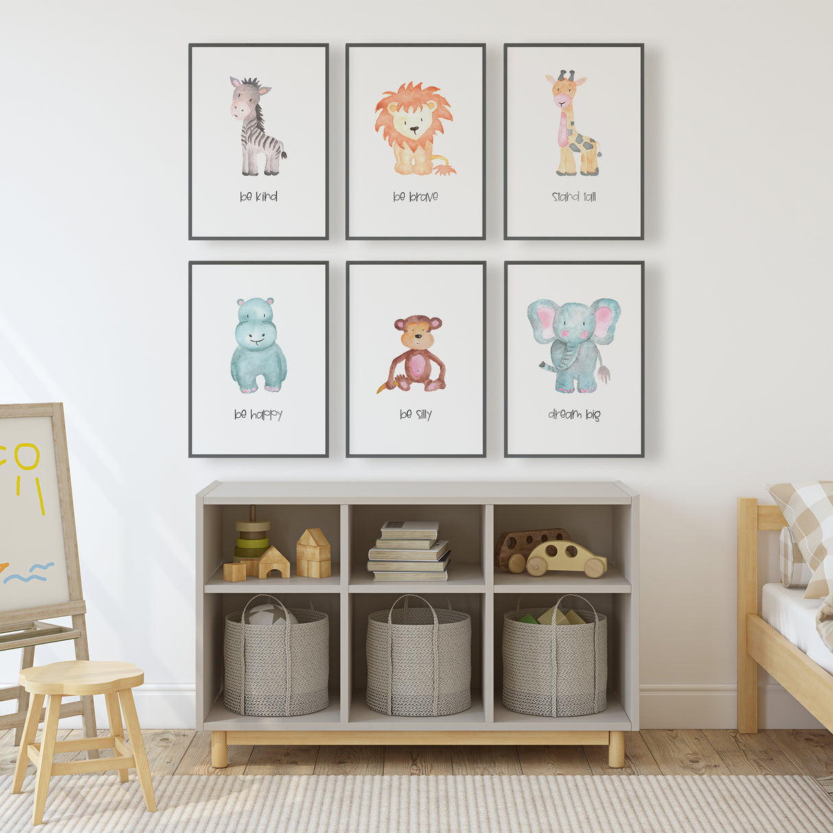 Kids room wall art with animal affirmations