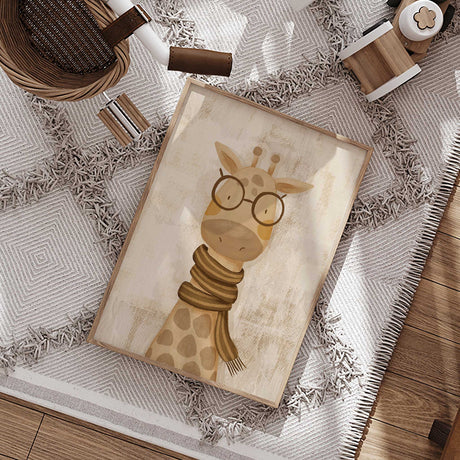 Giraffe wall poster with glasses and striped scarf for boys and girls