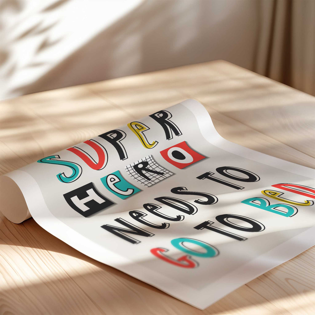 Even a Superhero Needs Sleep” print for toddler room decor.