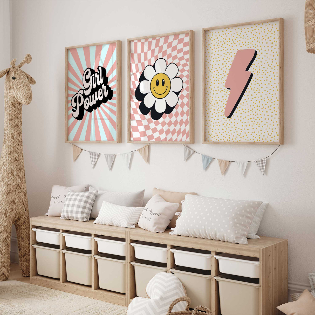Colourful art prints for girls’ bedroom or playroom with empowering design