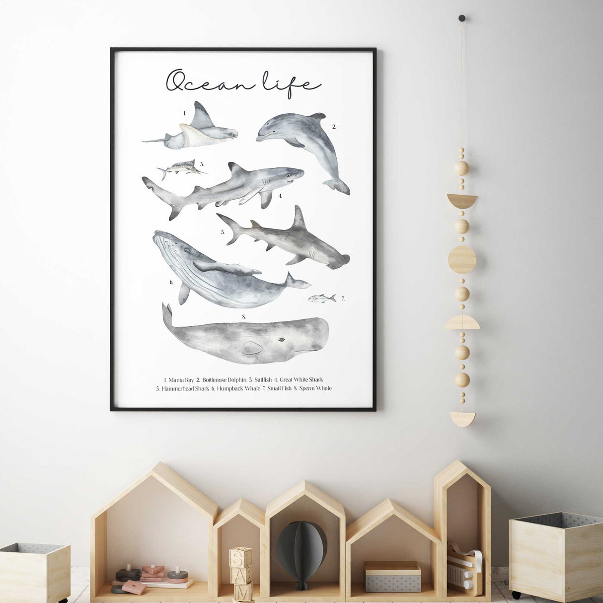 Kids sea life animals wall art print