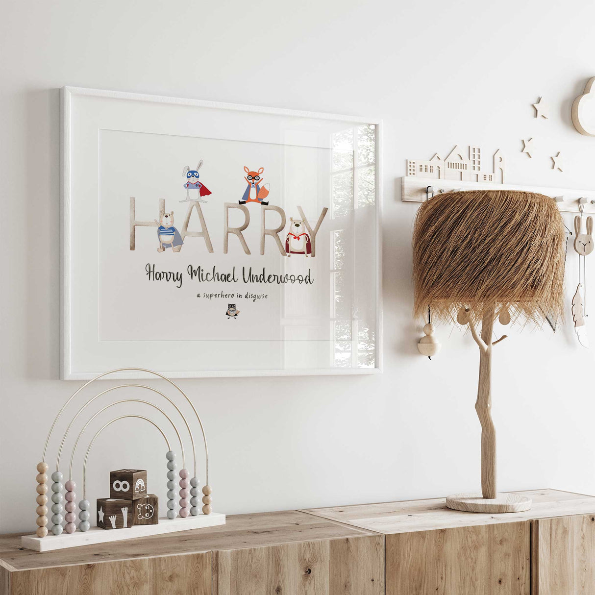 Superhero animal name wall art for boys bedroom or nursery