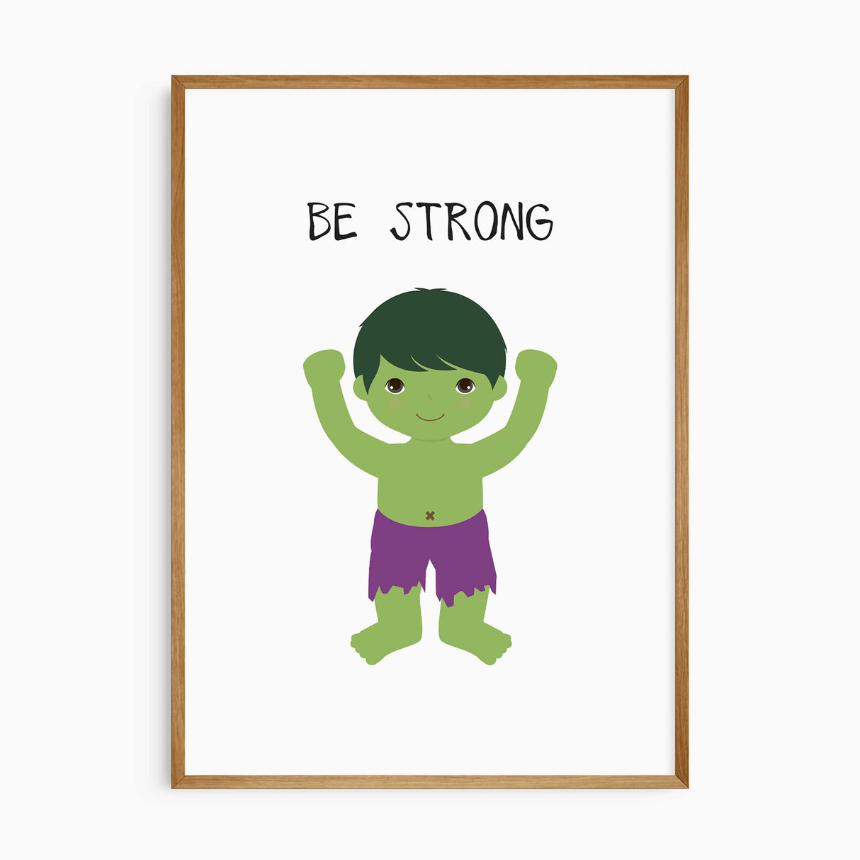 Set of superhero-themed wall prints featuring bold, colourful designs with inspiring words, perfect for boys’ bedrooms or playroom decor