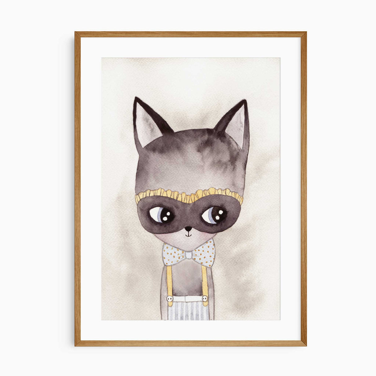 Kitten character watercolour wall art print for nursery or baby room decoration.