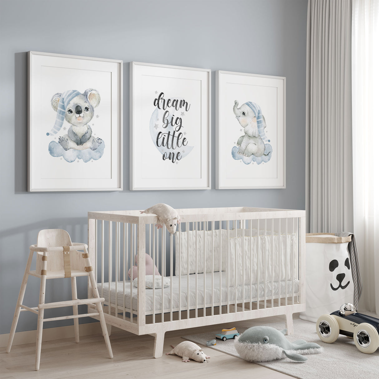 Koala and elephant blue nursery decor set