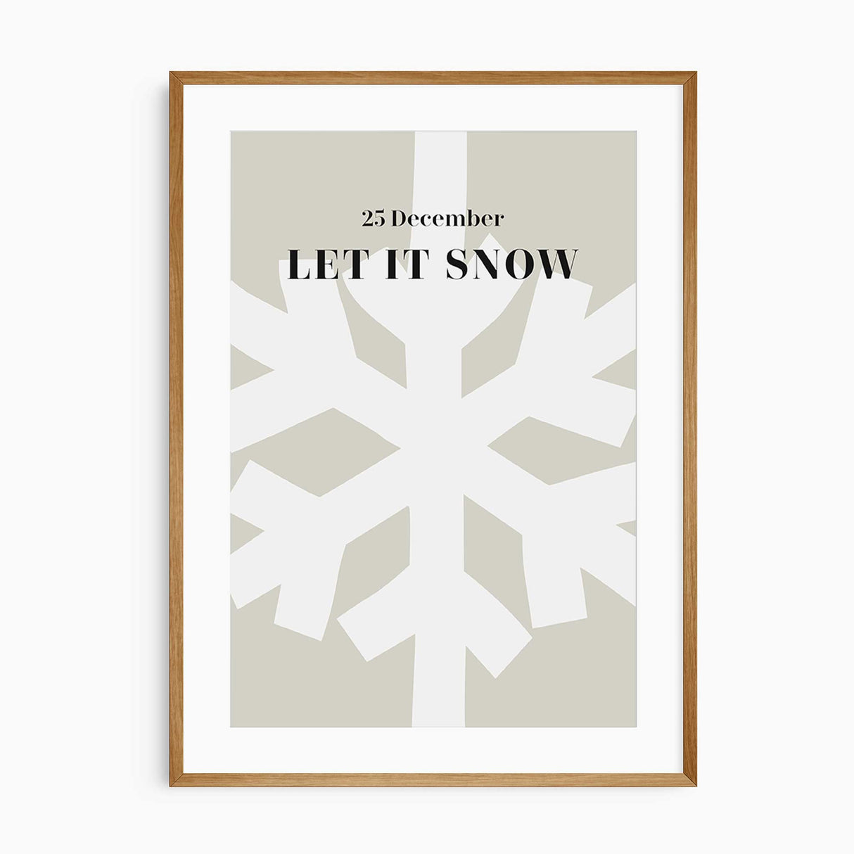 Let It Snow snowflake print in minimalist beige and black style.