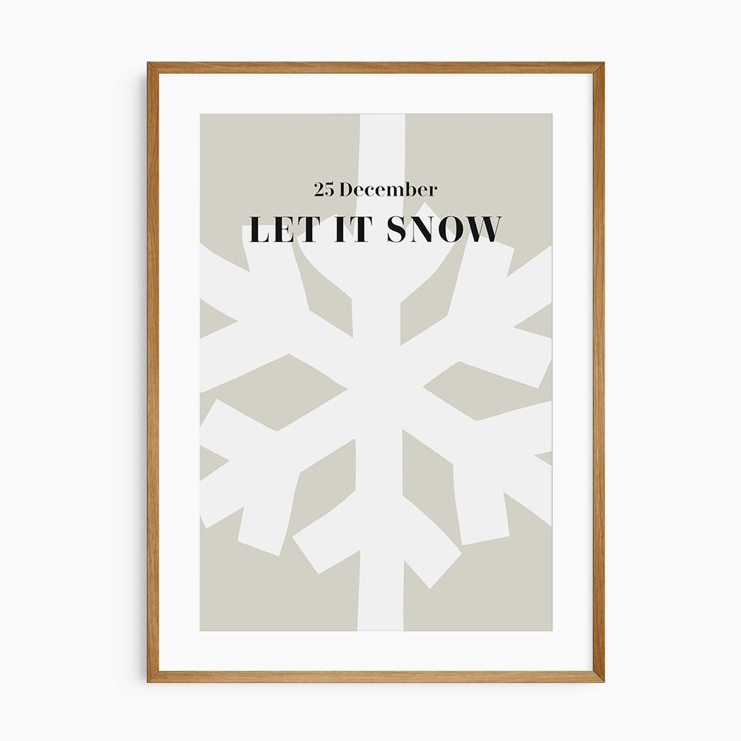 Let It Snow snowflake print in minimalist beige and black style.