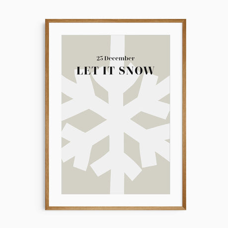 Let It Snow snowflake print in minimalist beige and black style.