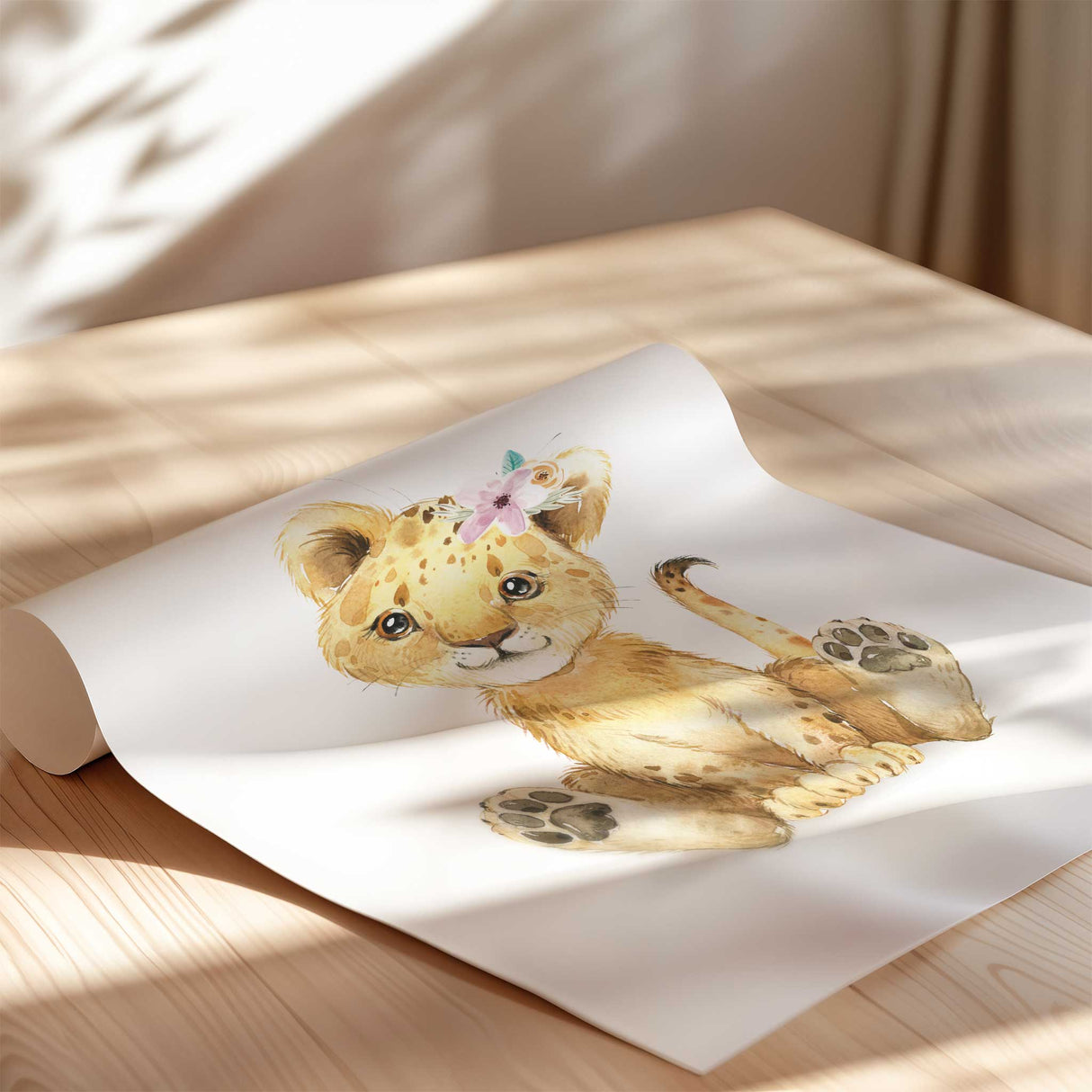 Lion cub print with "be brave" inspirational quote for toddler room