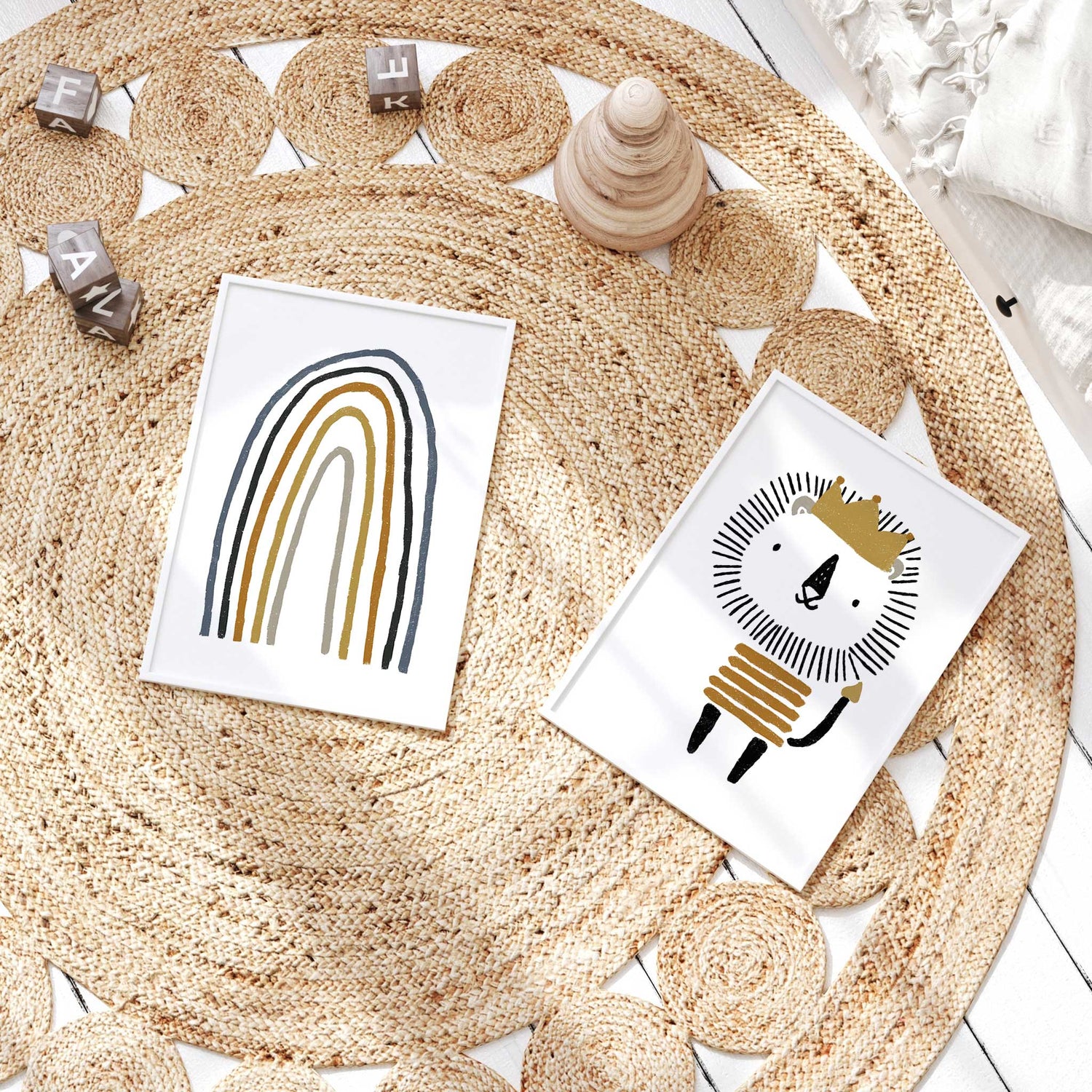 Lion and rainbow neutral nursery print set