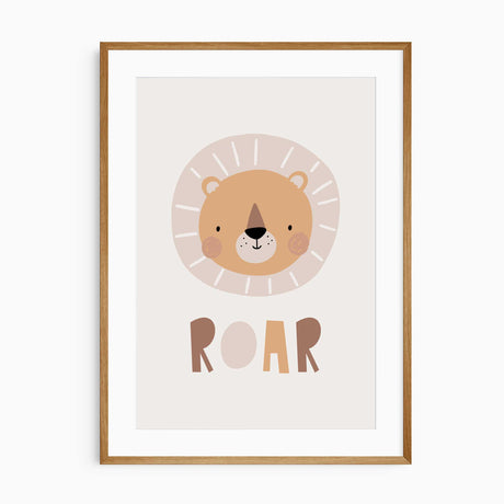 Lion “Roar” nursery wall decor print with cute animal illustration for kids bedroom