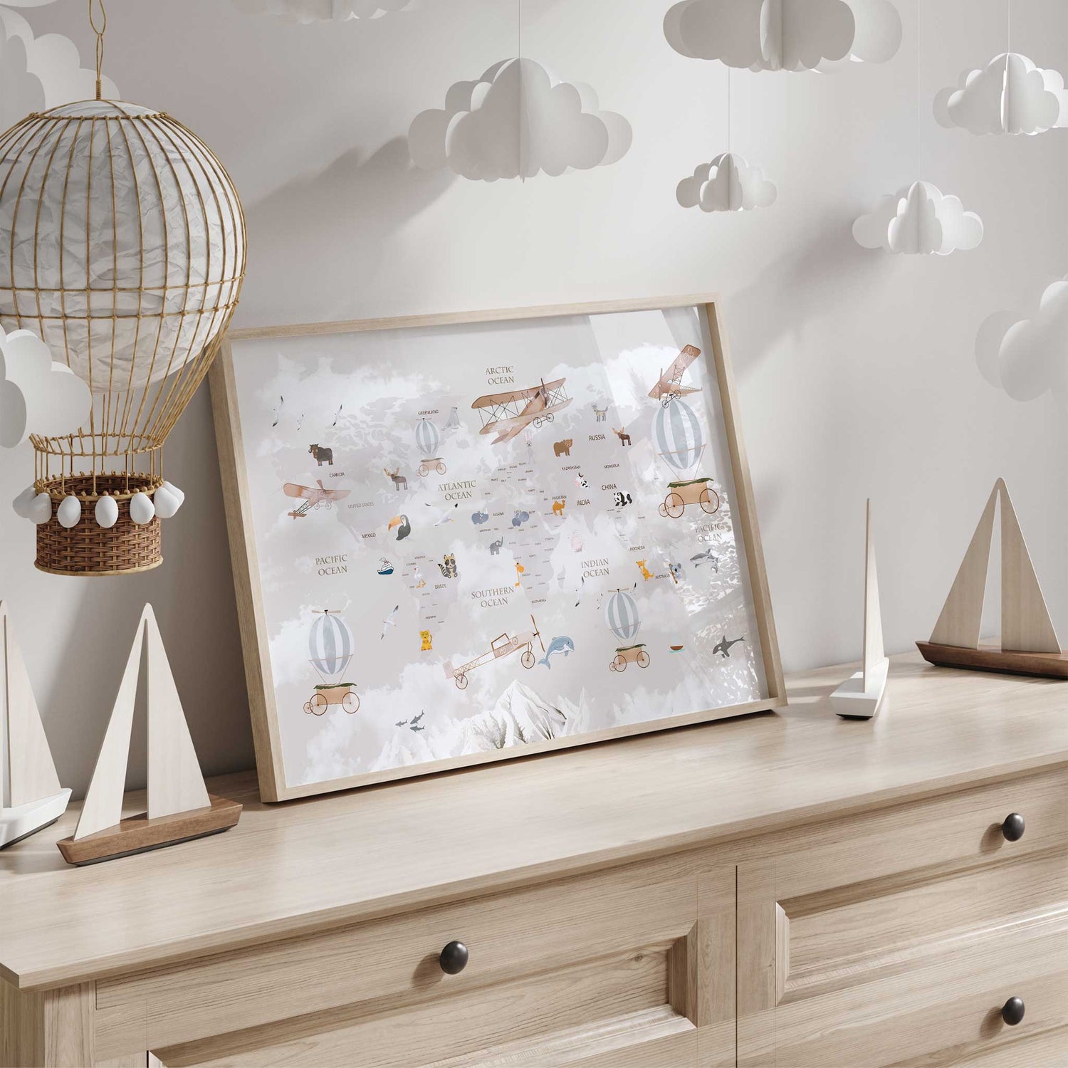 Adventure-themed kids world map print – perfect for nursery and playroom decor