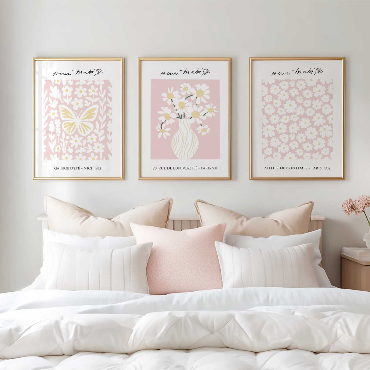 Matisse style girls wall art set with soft pink floral prints