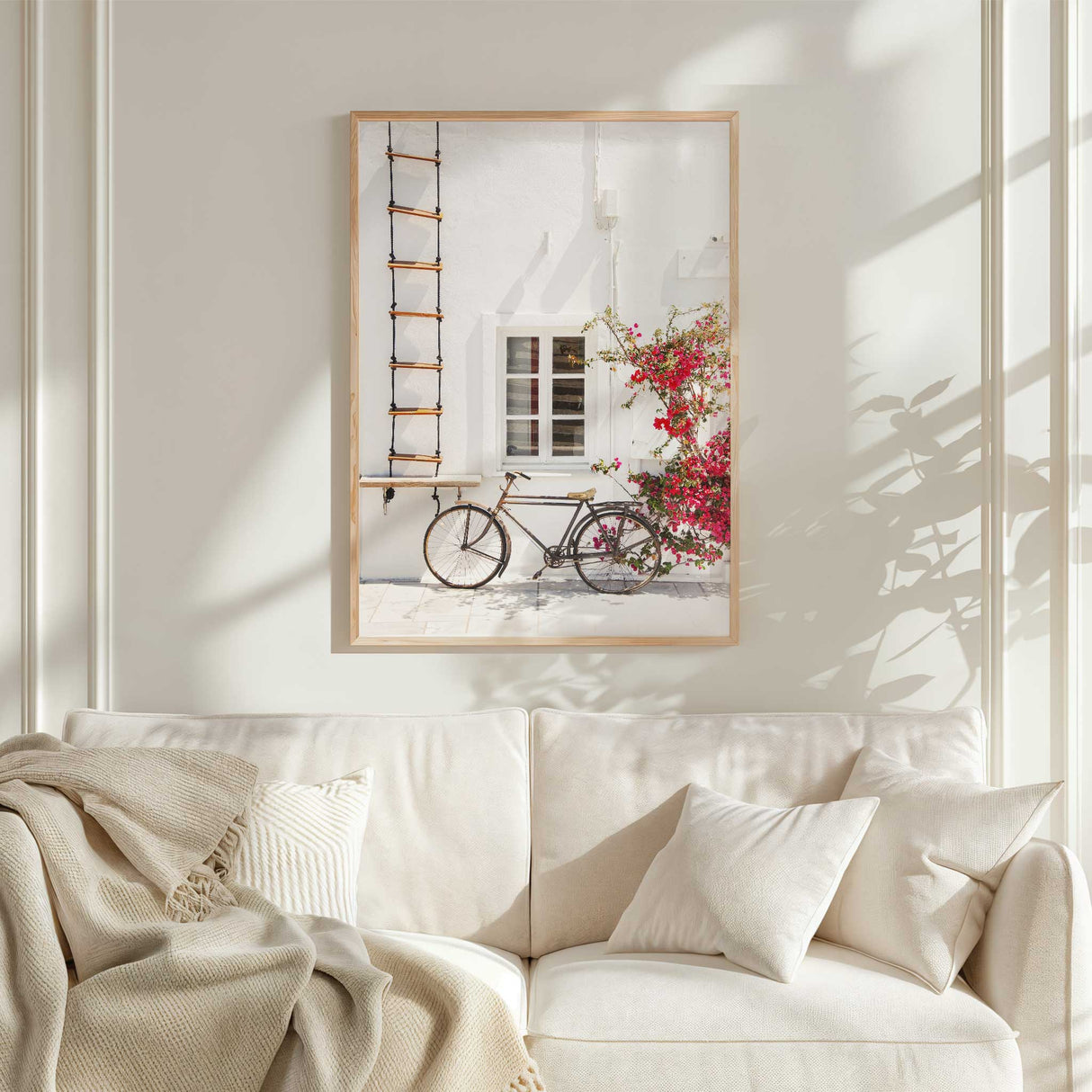 Mediterranean floral bike wall art for coastal and travel-inspired interiors