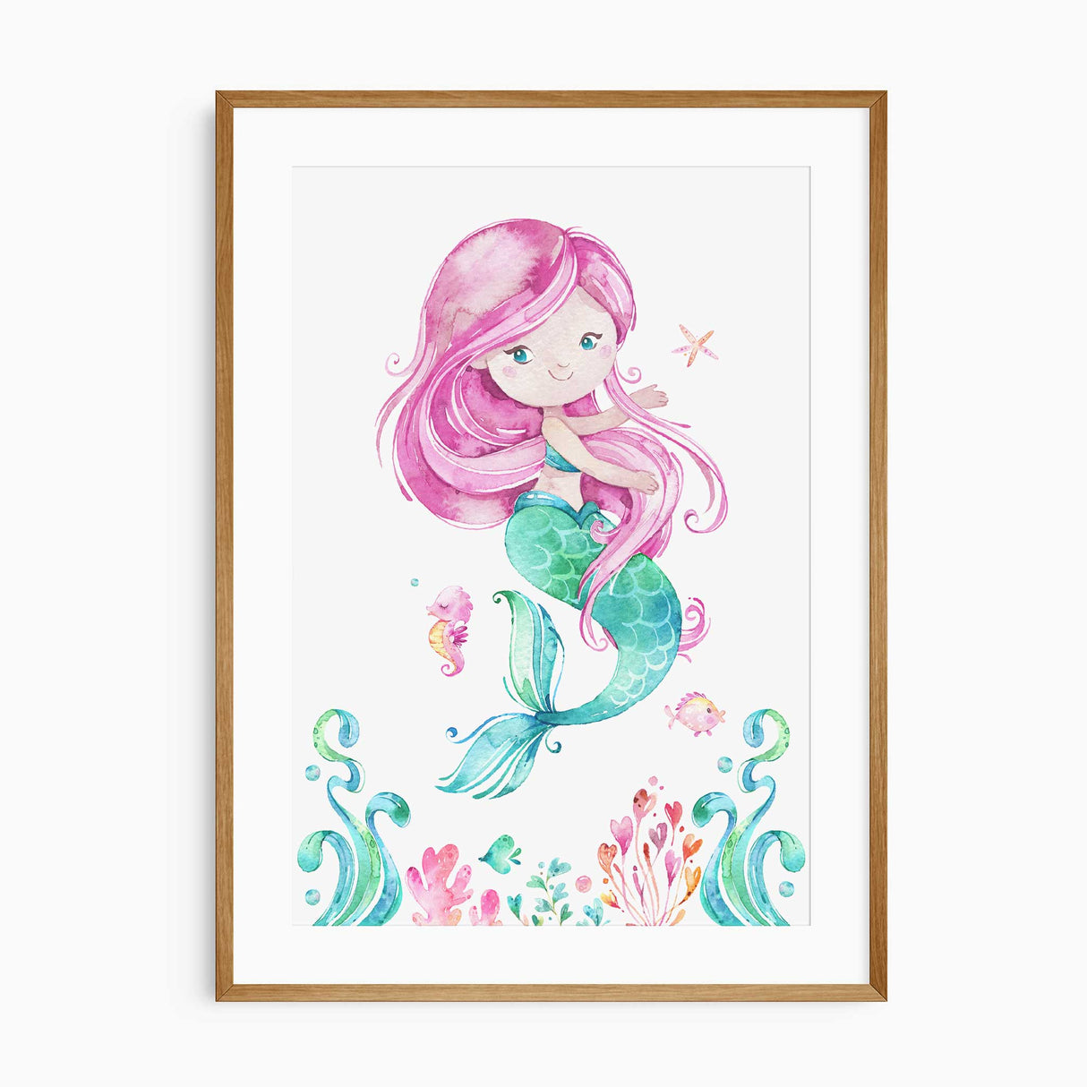 Watercolour mermaid and name wreath print set