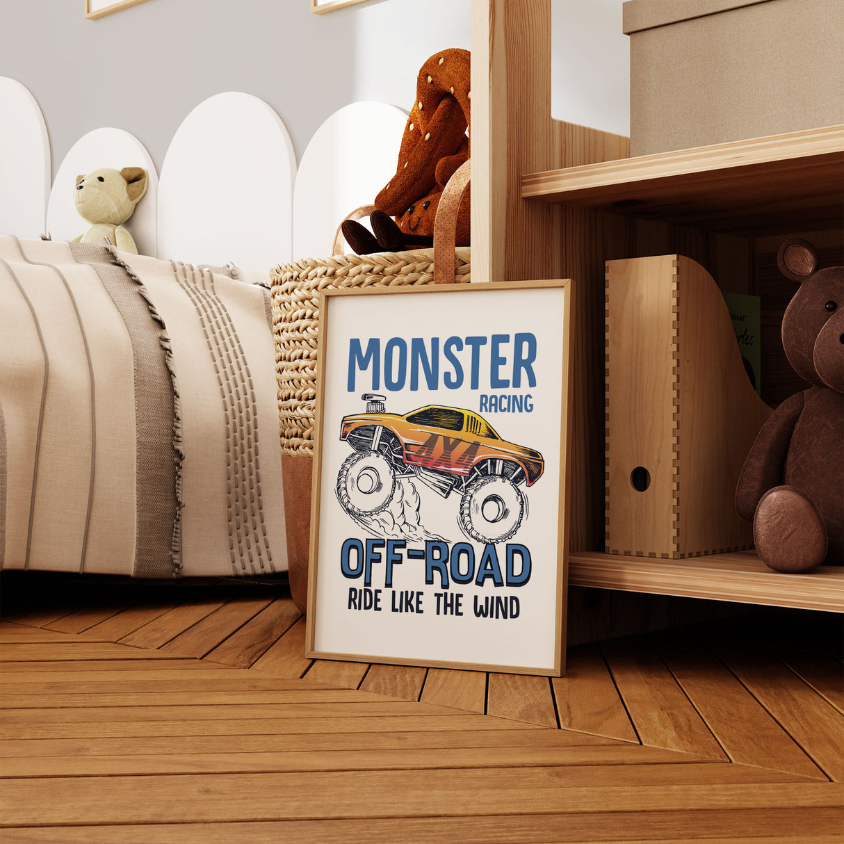 Monster truck art print for toddler playroom or bedroom