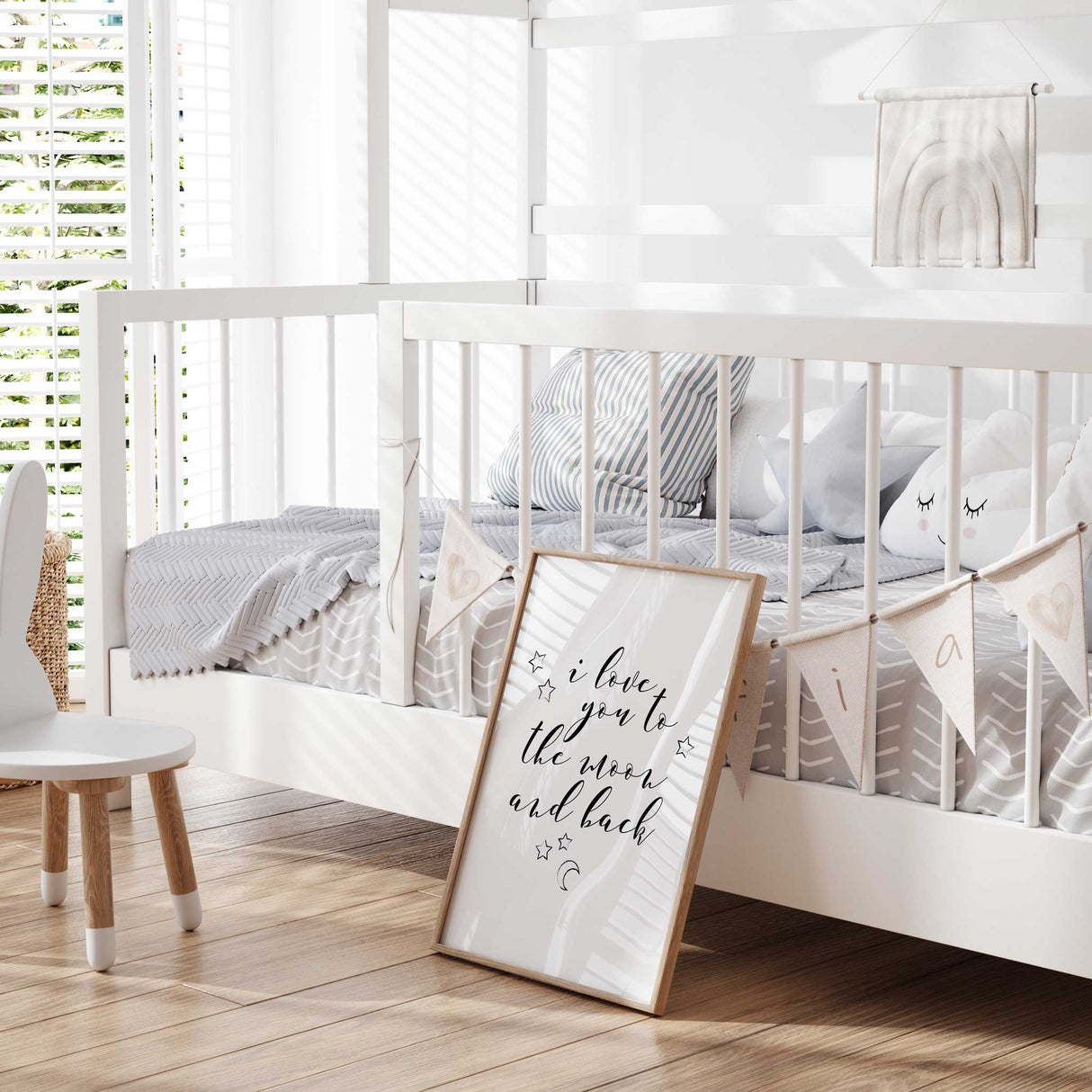 Minimalist moon and stars nursery decor print