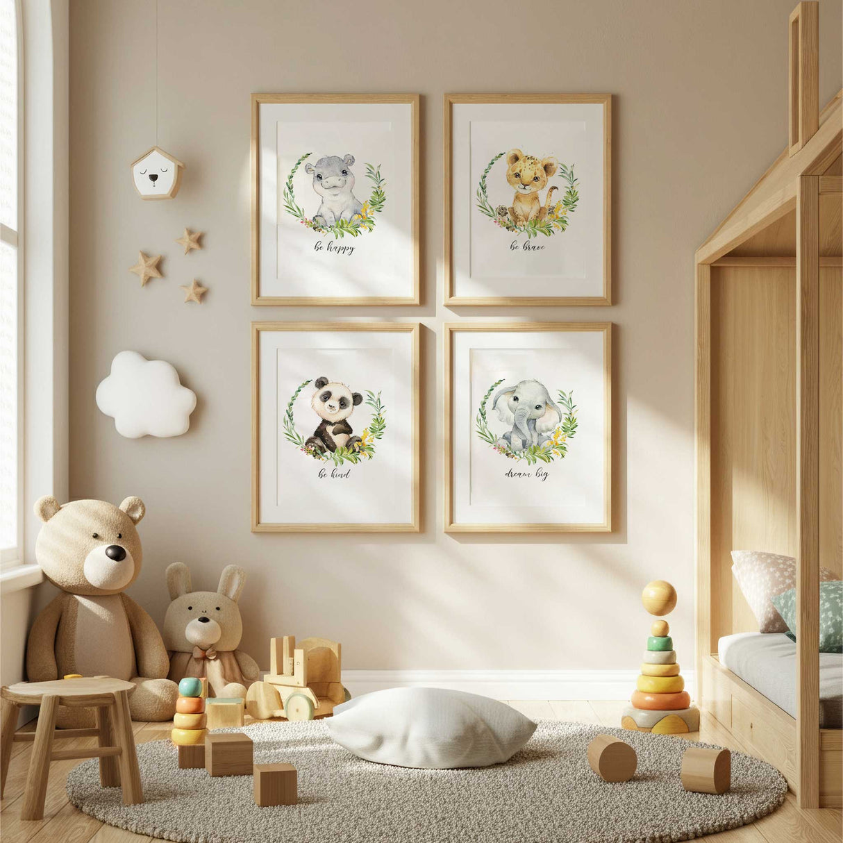 Jungle animal print set with encouraging messages for baby nursery or toddler room