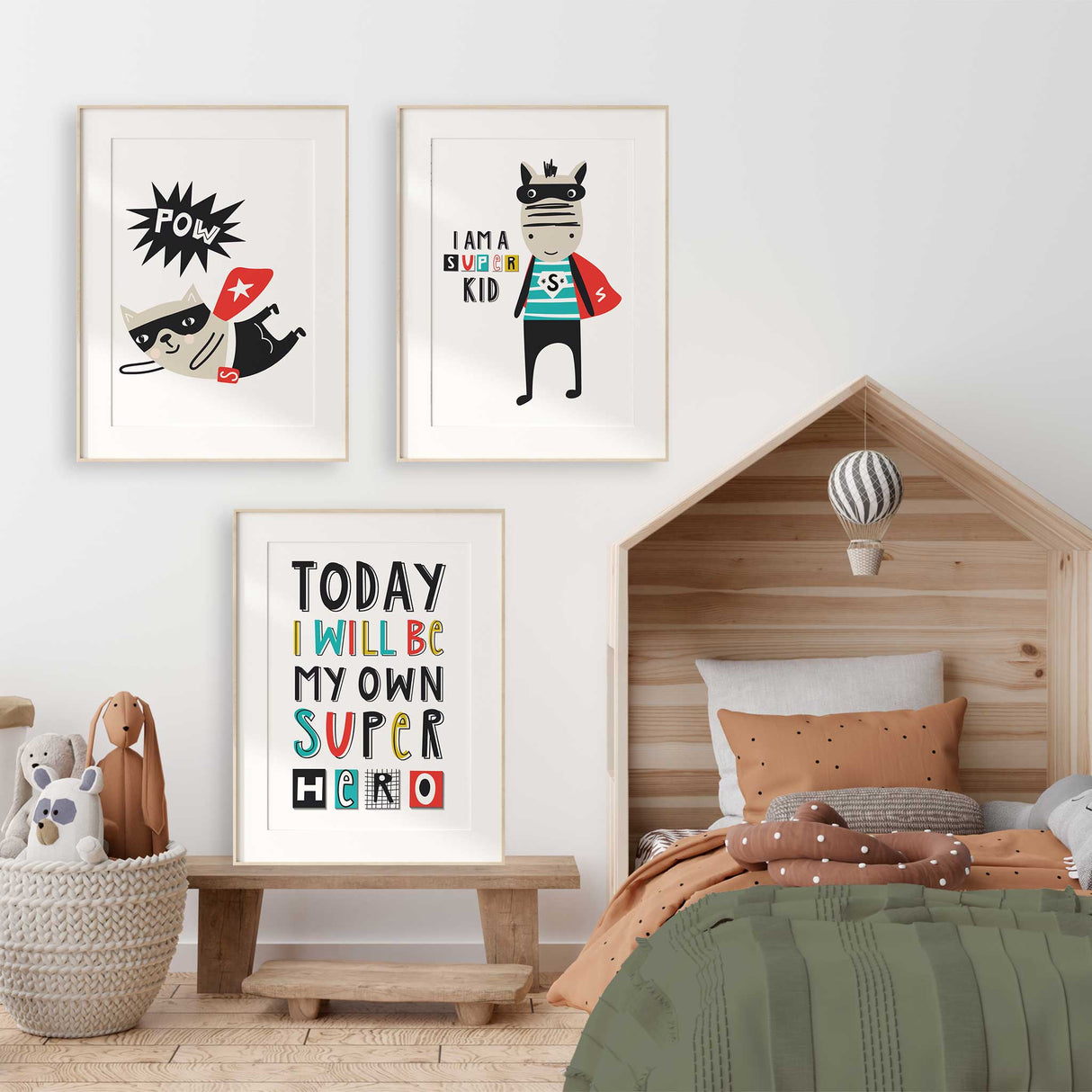 Boys motivational superhero wall art bundle with uplifting centre quote and supporting designs