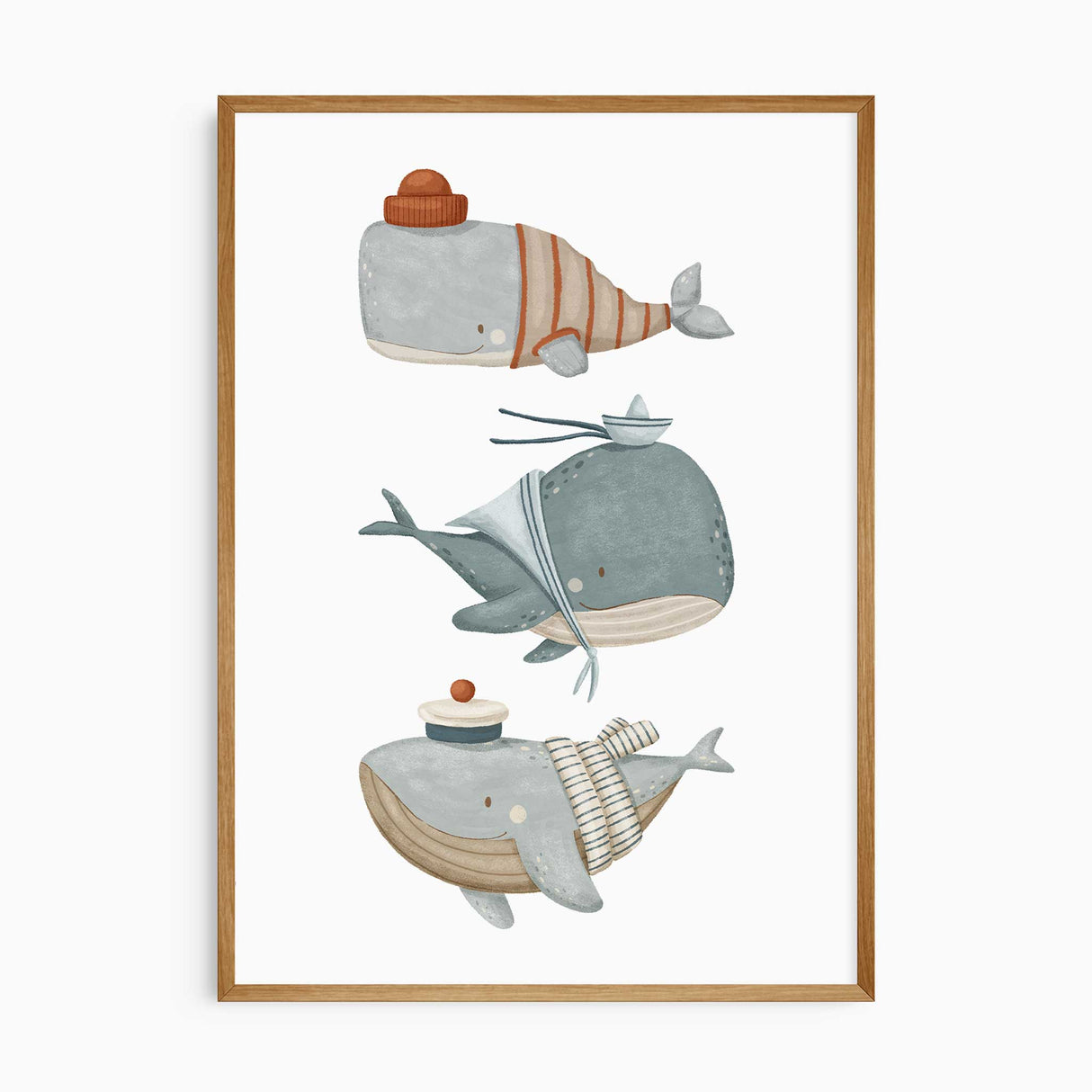 Nautical whale print set for boys' bedroom or nursery with coastal theme