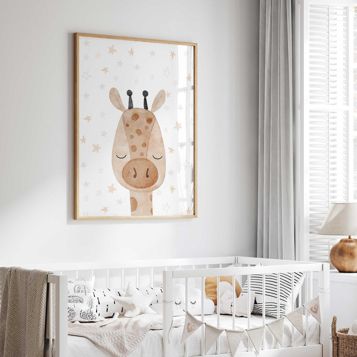 Neutral giraffe wall art print for kids bedroom or nursery