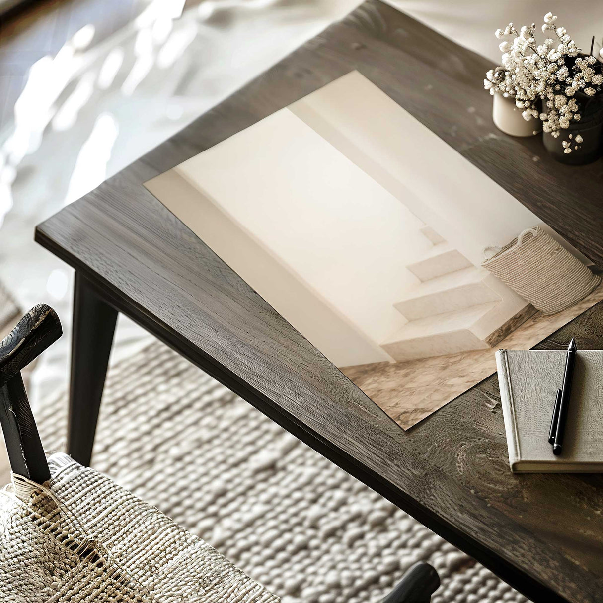 Light beige staircase photo print for neutral interiors