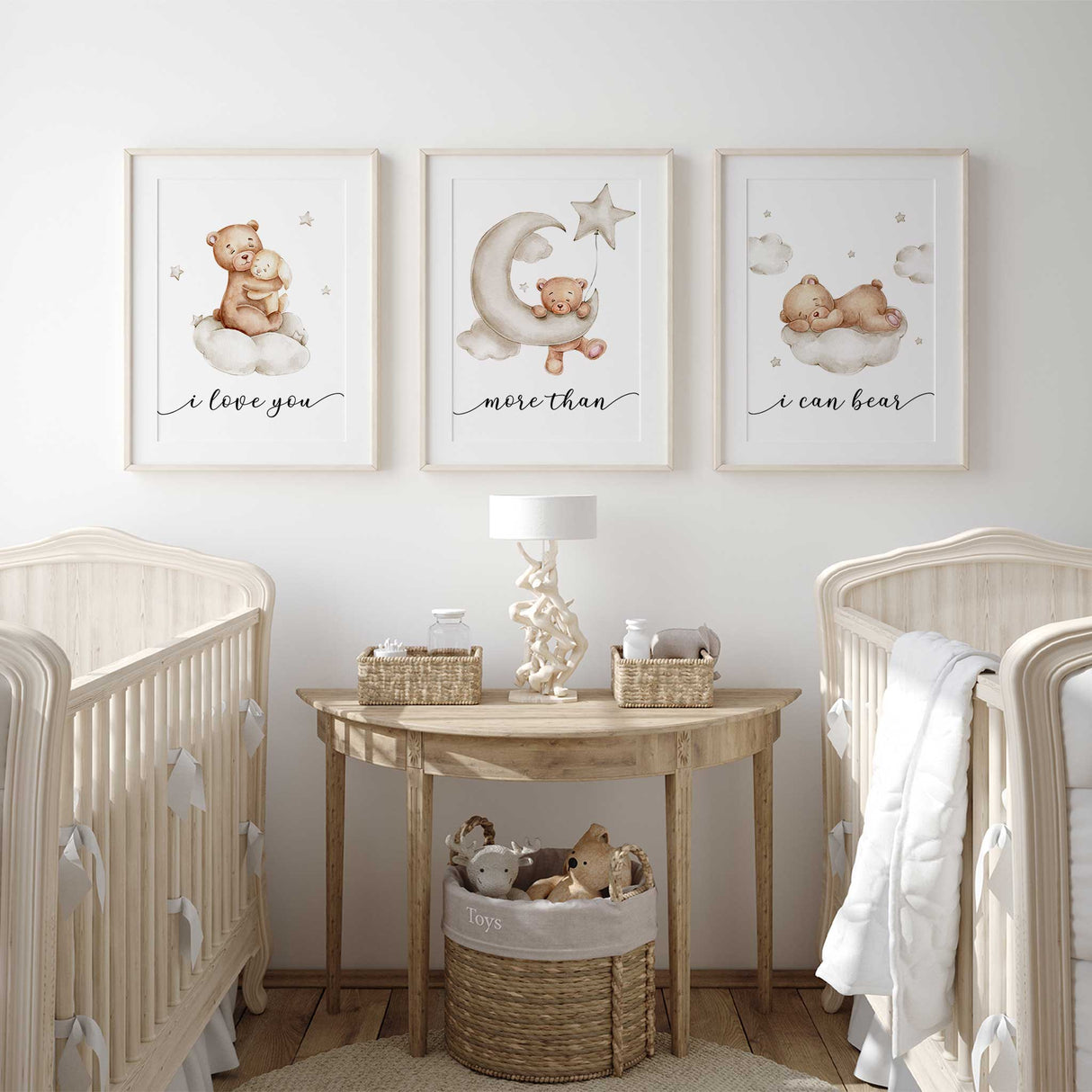 Boho bear-themed nursery print collection