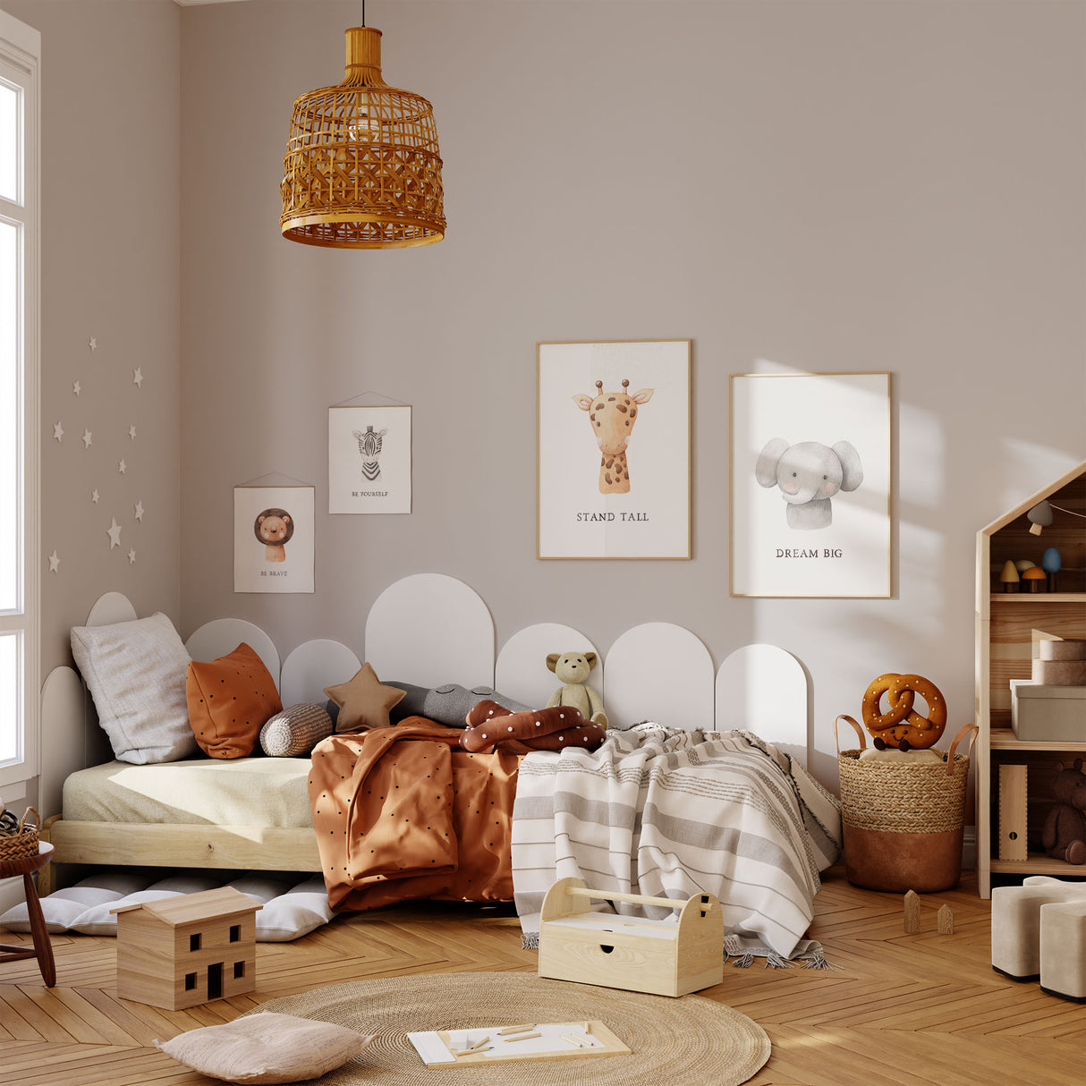 neutral safari animal nursery decor set for baby room